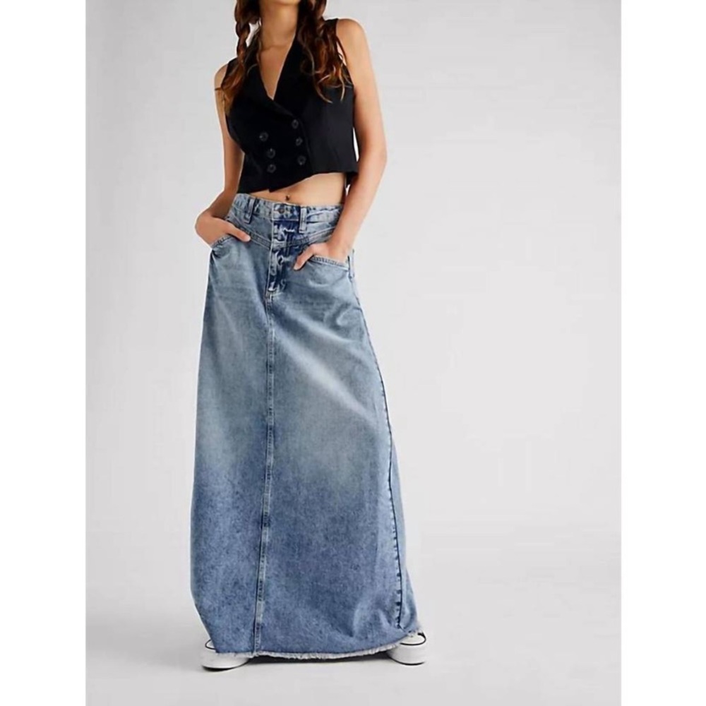NEW FREE PEOPLE come as you are denim maxi skirt Size 2 indigo